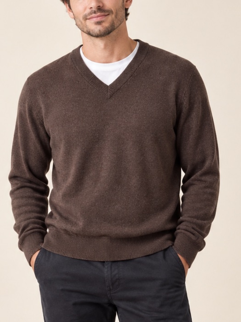 Vintage GAP Men’s 100% Merino Wool Chocolate Brown V-Neck Sweater L Y2K